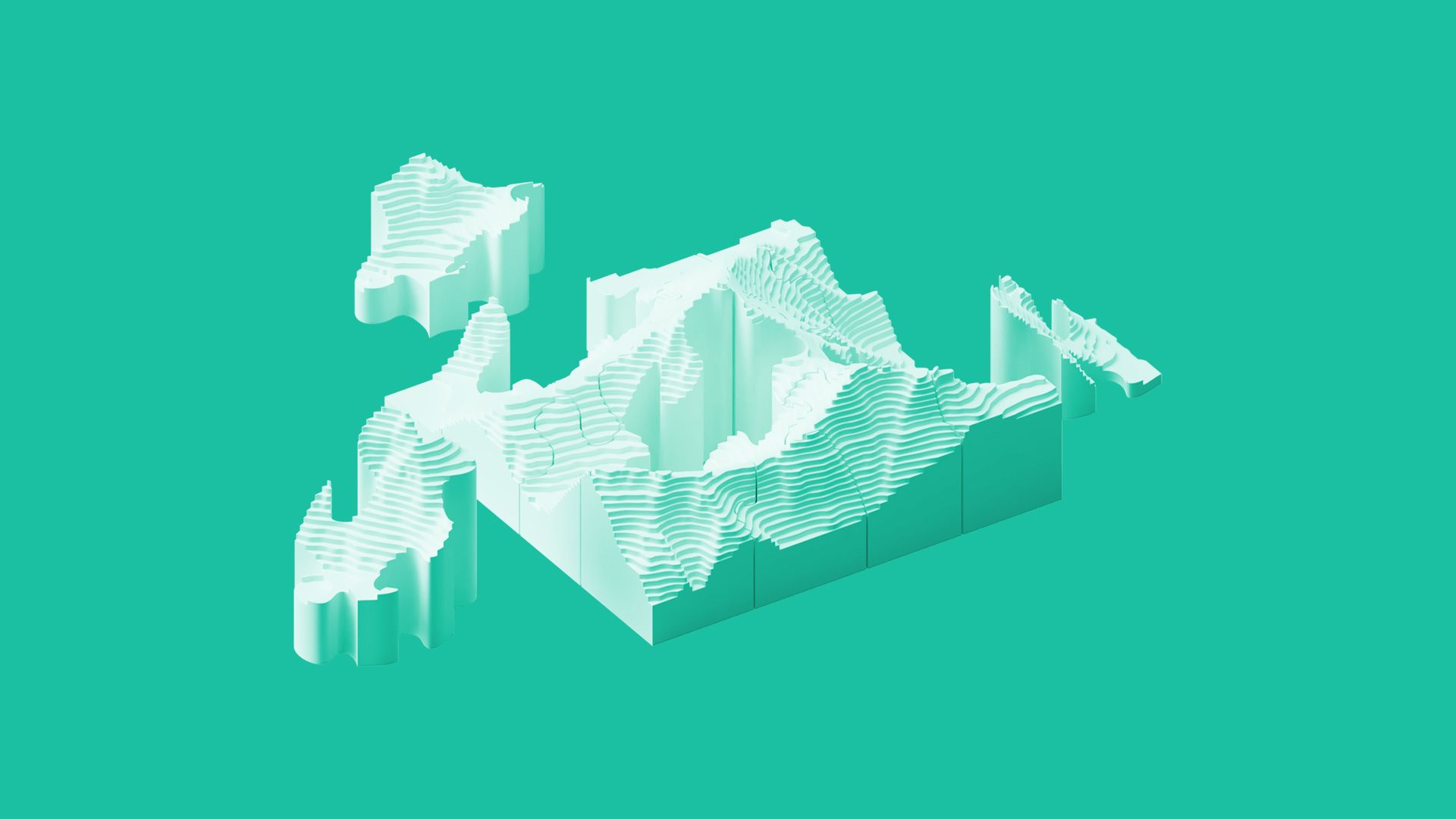 Three dimensional contour map of Mt Everest, rendered in Fusion 360.