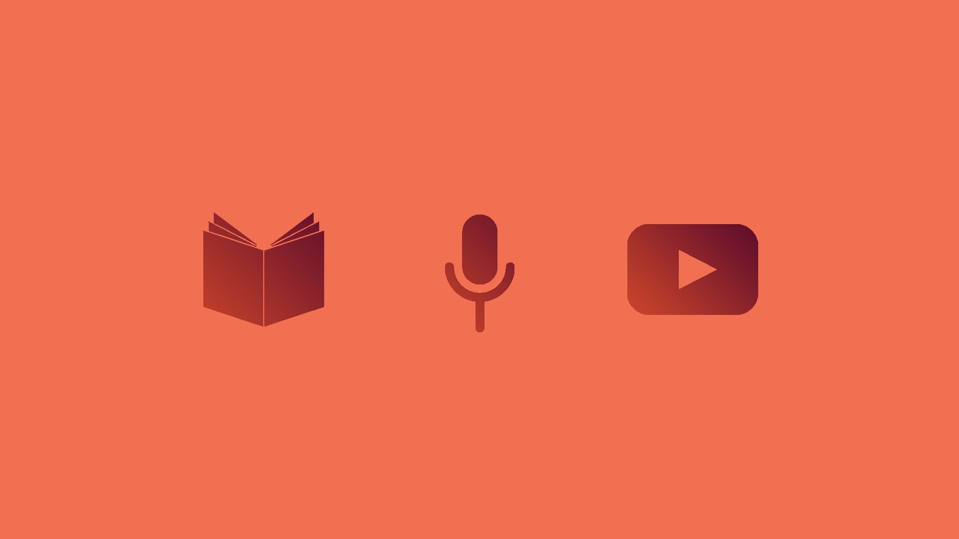 Vector image showing icons for books, podcasts and YouTube.