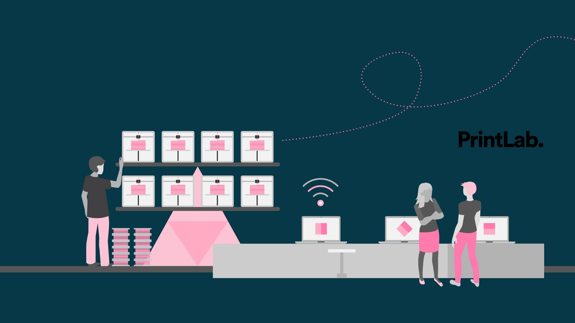 Vector Graphic showing a 3D Printing Lab.