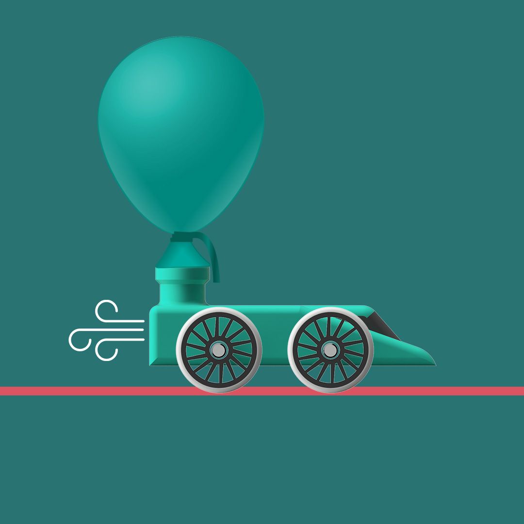 Illustration of a balloon powered dragster.